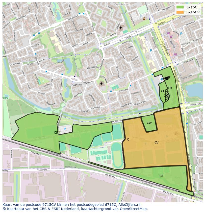 Afbeelding van het postcodegebied 6715 CV op de kaart.