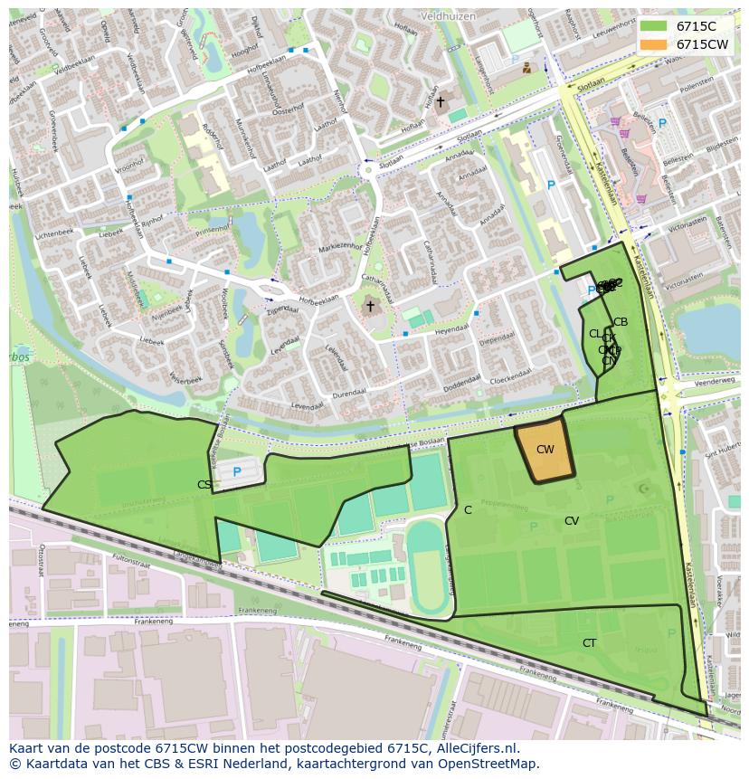 Afbeelding van het postcodegebied 6715 CW op de kaart.