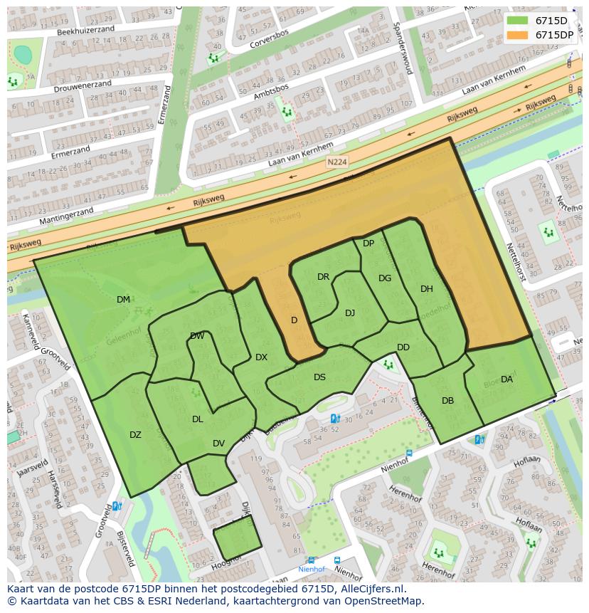 Afbeelding van het postcodegebied 6715 DP op de kaart.
