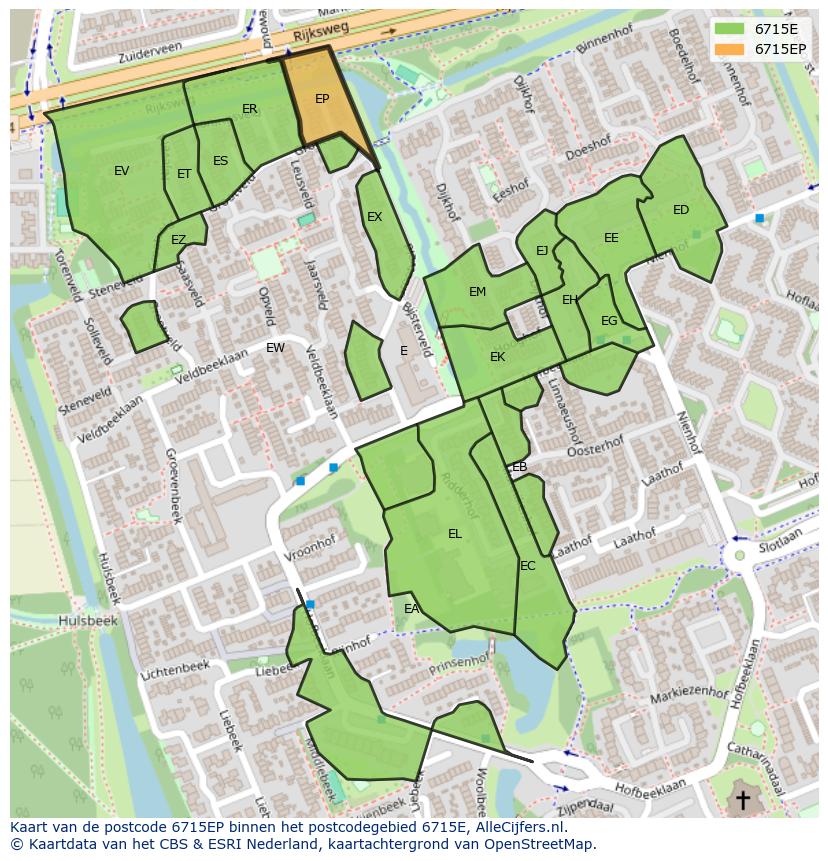 Afbeelding van het postcodegebied 6715 EP op de kaart.