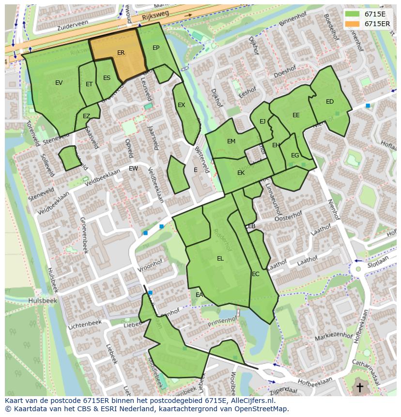 Afbeelding van het postcodegebied 6715 ER op de kaart.