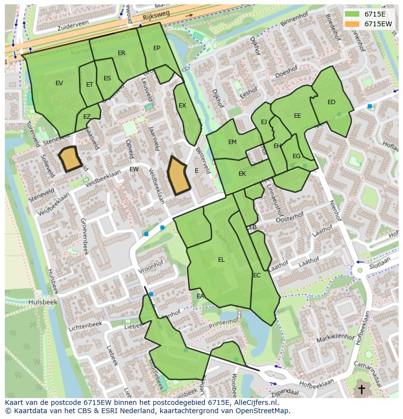 Afbeelding van het postcodegebied 6715 EW op de kaart.