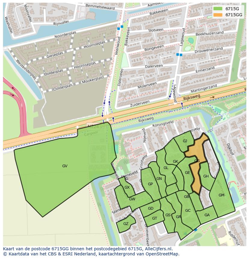Afbeelding van het postcodegebied 6715 GG op de kaart.