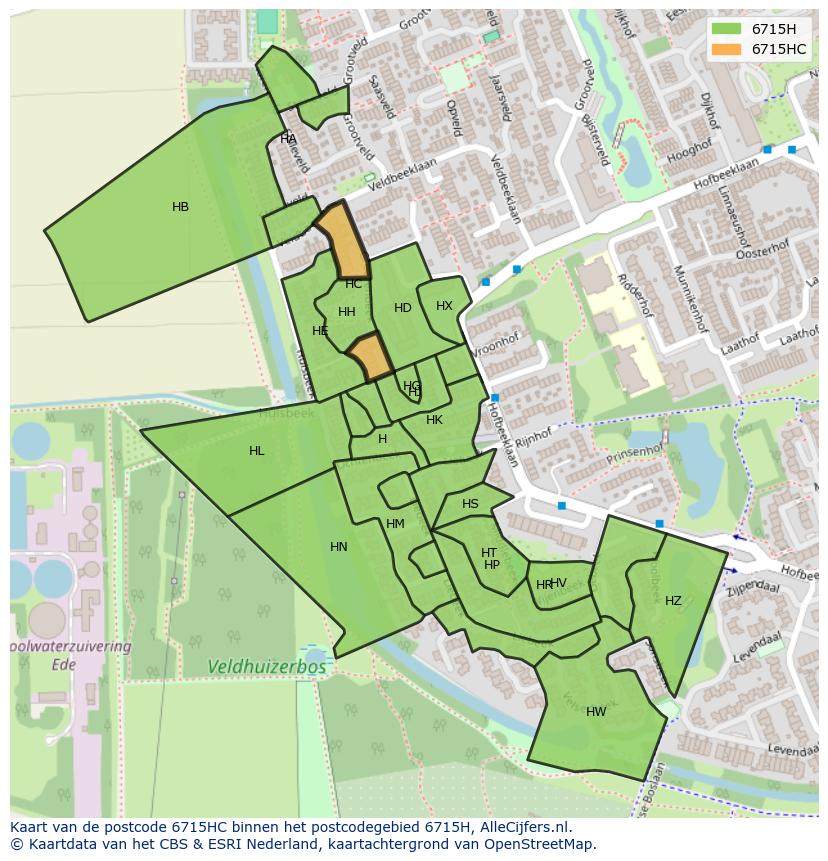 Afbeelding van het postcodegebied 6715 HC op de kaart.