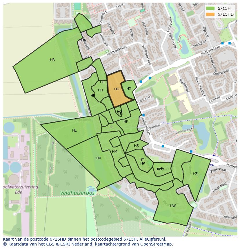 Afbeelding van het postcodegebied 6715 HD op de kaart.