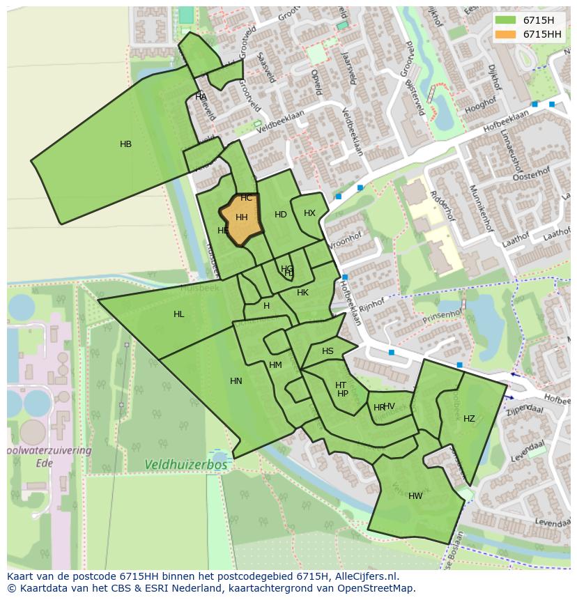 Afbeelding van het postcodegebied 6715 HH op de kaart.