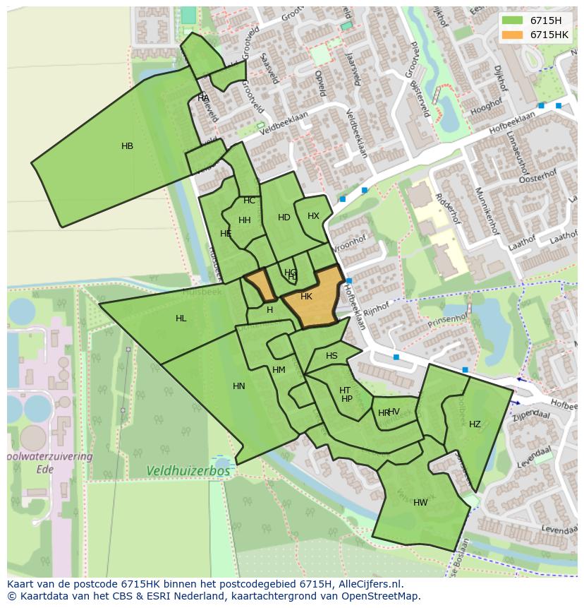 Afbeelding van het postcodegebied 6715 HK op de kaart.