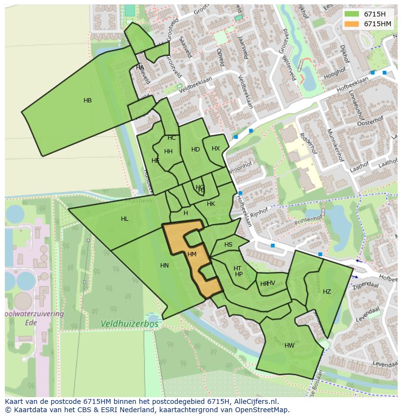 Afbeelding van het postcodegebied 6715 HM op de kaart.
