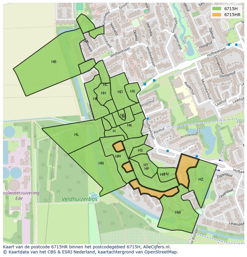 Afbeelding van het postcodegebied 6715 HR op de kaart.