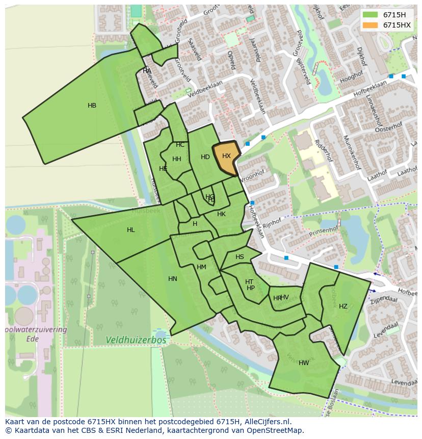 Afbeelding van het postcodegebied 6715 HX op de kaart.