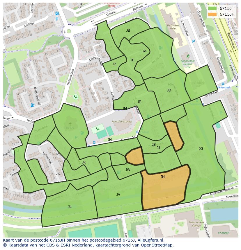 Afbeelding van het postcodegebied 6715 JH op de kaart.