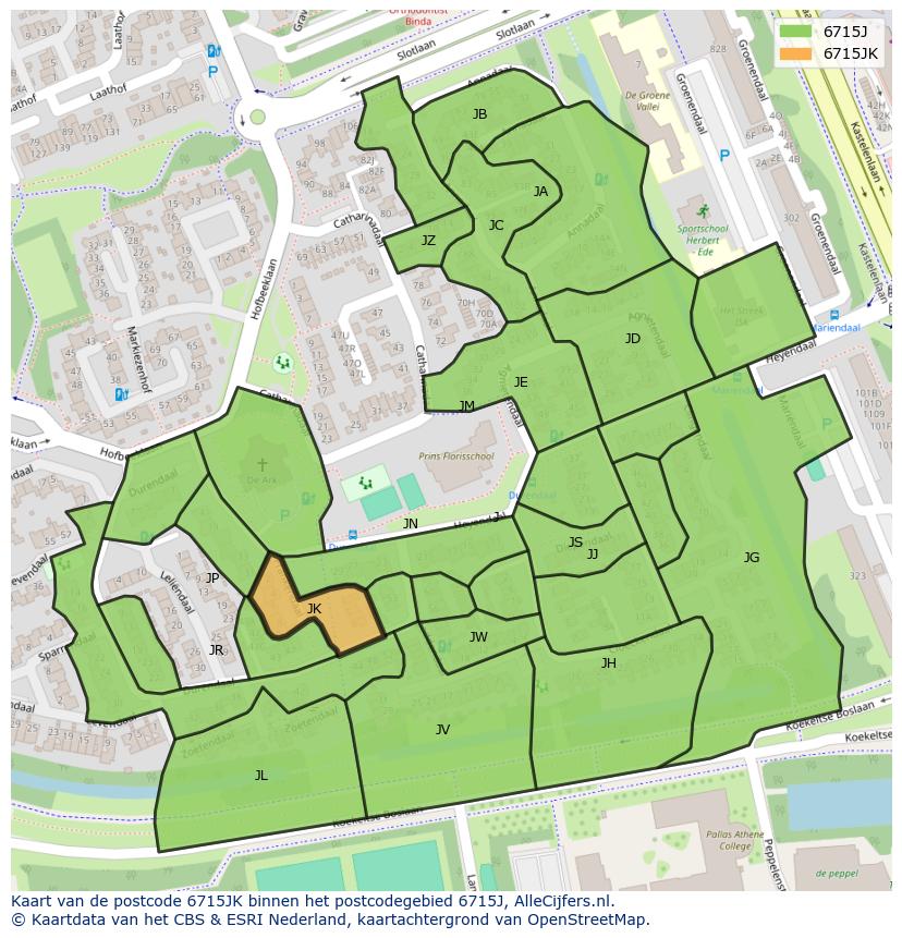Afbeelding van het postcodegebied 6715 JK op de kaart.