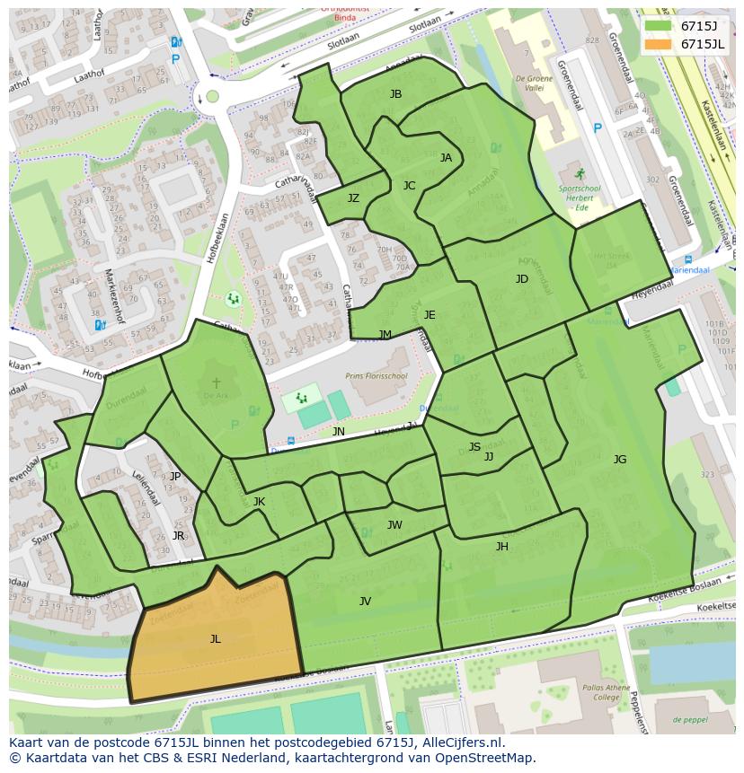Afbeelding van het postcodegebied 6715 JL op de kaart.