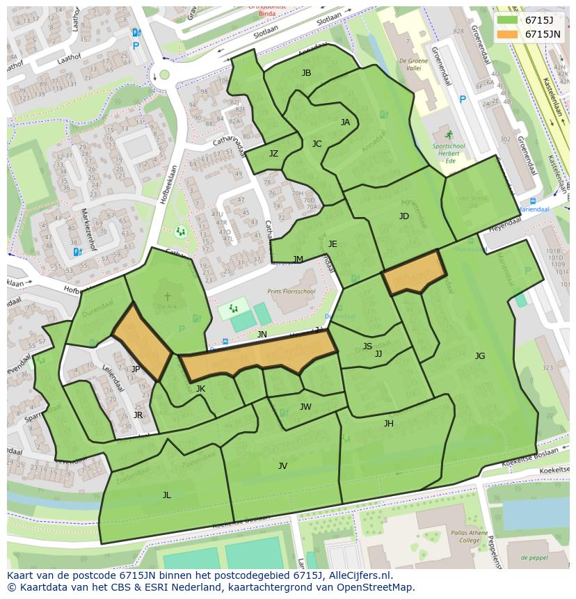Afbeelding van het postcodegebied 6715 JN op de kaart.