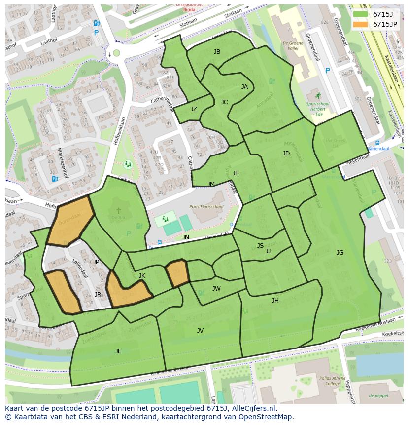 Afbeelding van het postcodegebied 6715 JP op de kaart.