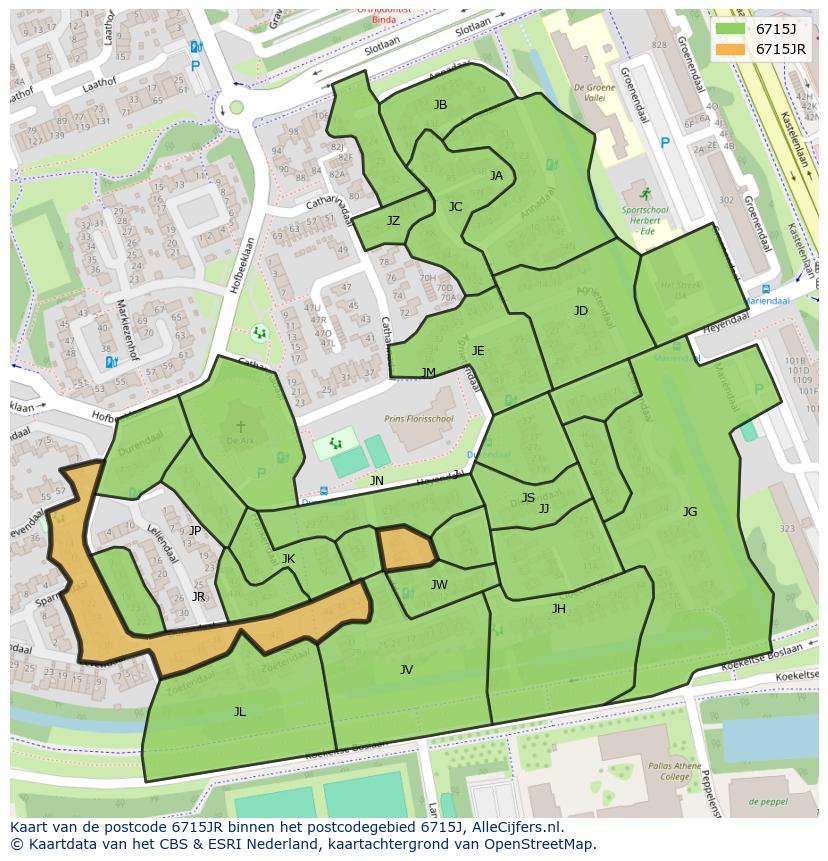 Afbeelding van het postcodegebied 6715 JR op de kaart.