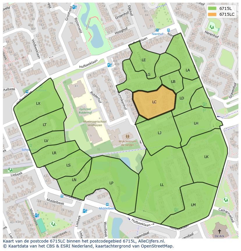 Afbeelding van het postcodegebied 6715 LC op de kaart.