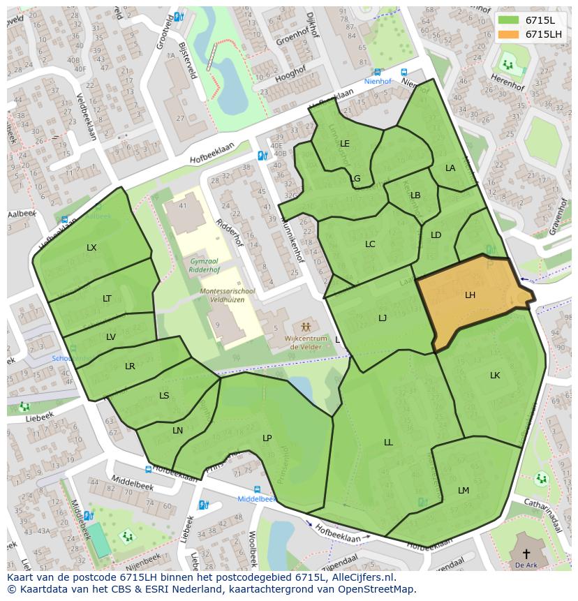Afbeelding van het postcodegebied 6715 LH op de kaart.