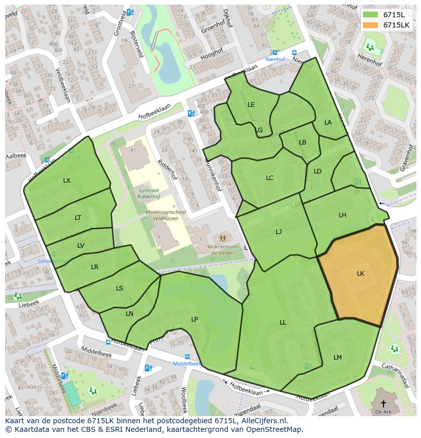 Afbeelding van het postcodegebied 6715 LK op de kaart.