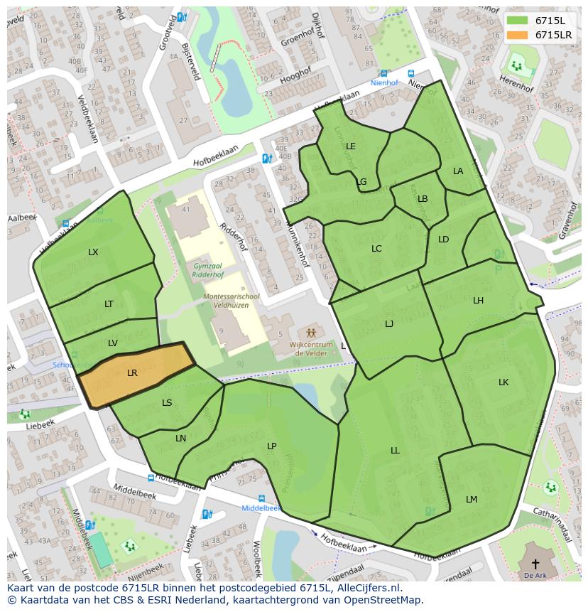 Afbeelding van het postcodegebied 6715 LR op de kaart.