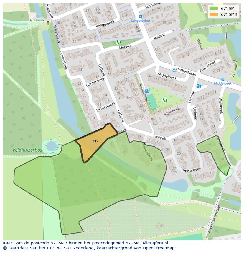 Afbeelding van het postcodegebied 6715 MB op de kaart.