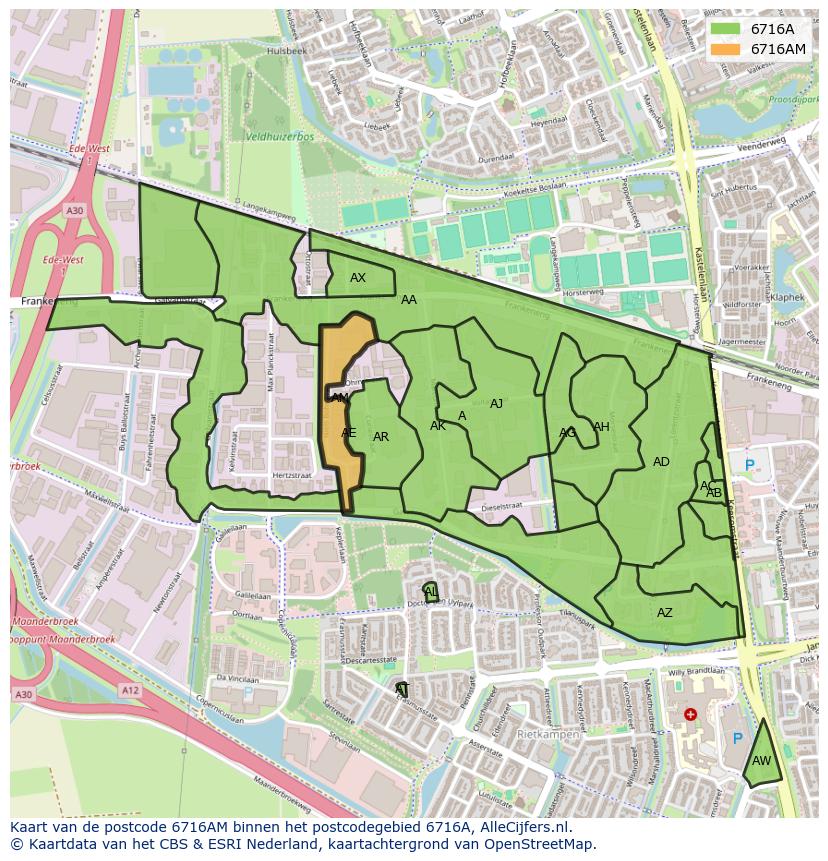 Afbeelding van het postcodegebied 6716 AM op de kaart.