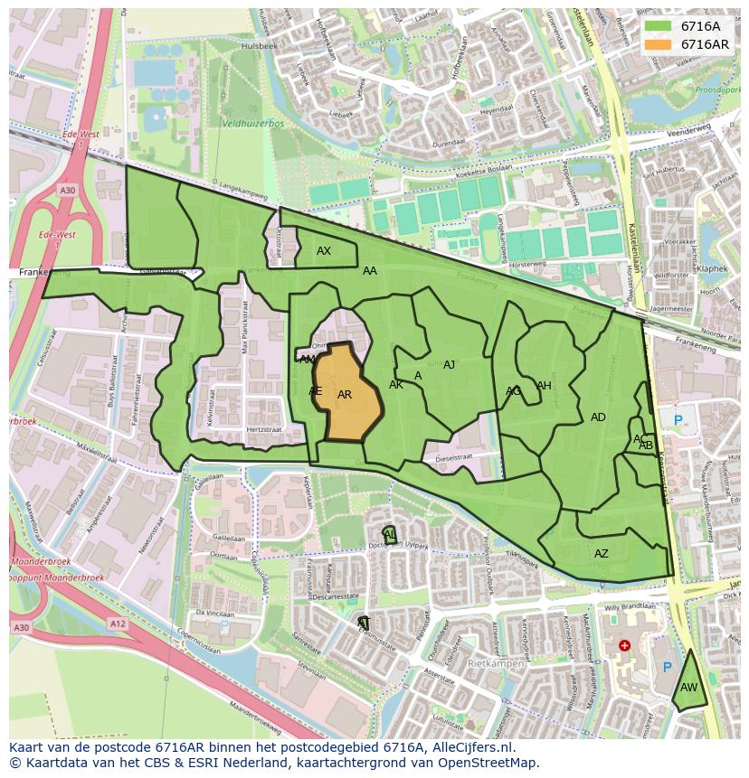 Afbeelding van het postcodegebied 6716 AR op de kaart.