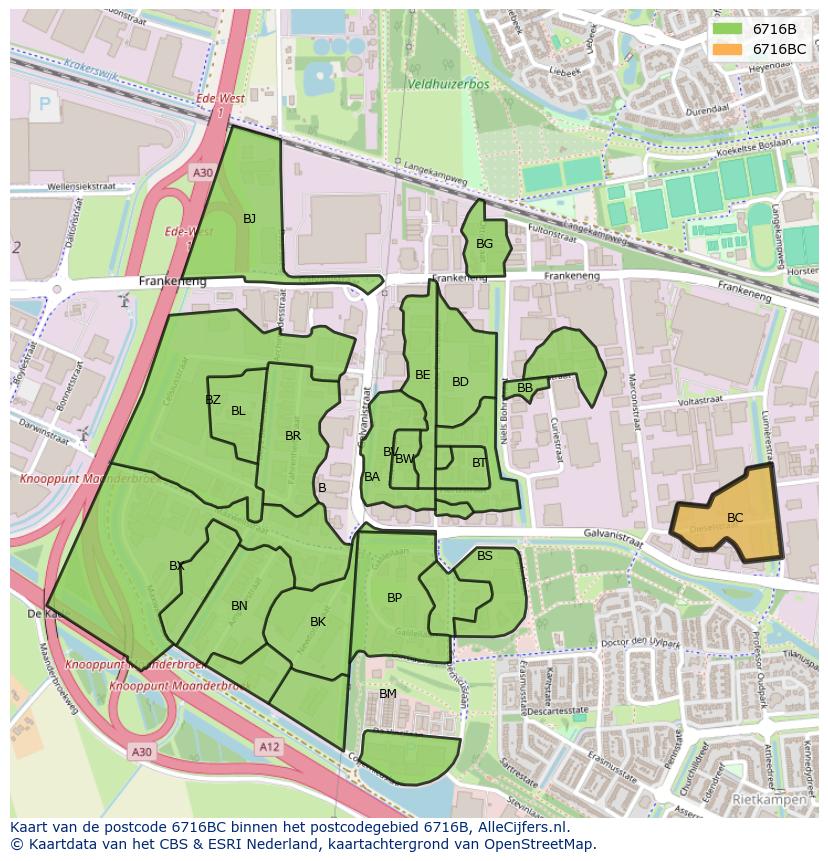 Afbeelding van het postcodegebied 6716 BC op de kaart.
