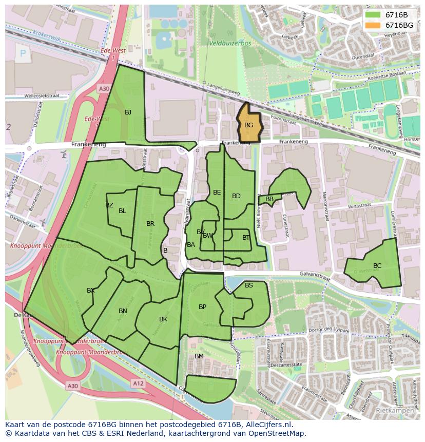 Afbeelding van het postcodegebied 6716 BG op de kaart.