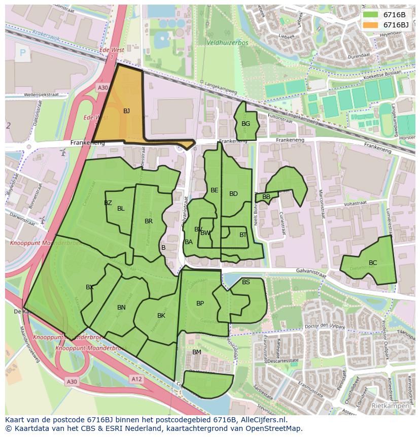 Afbeelding van het postcodegebied 6716 BJ op de kaart.