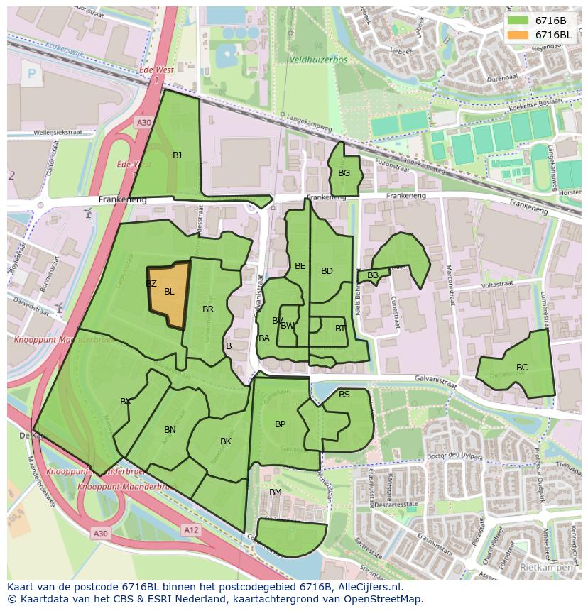 Afbeelding van het postcodegebied 6716 BL op de kaart.