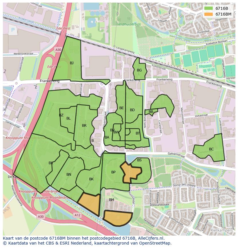 Afbeelding van het postcodegebied 6716 BM op de kaart.