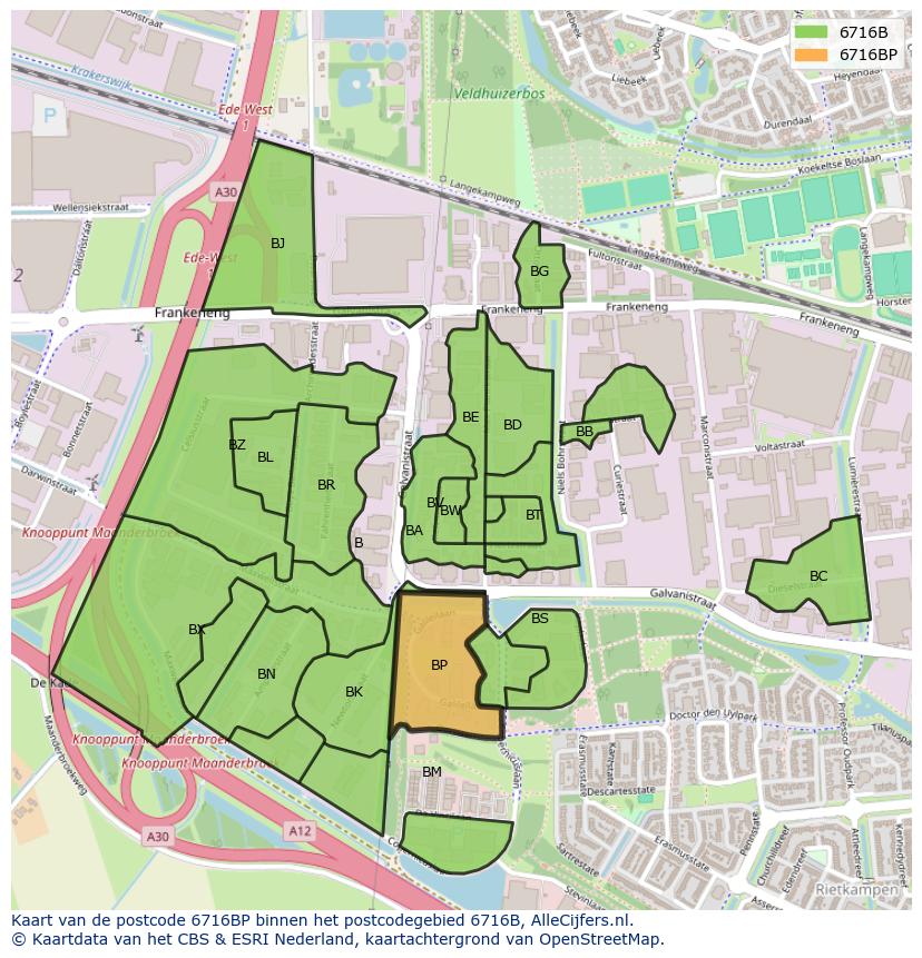 Afbeelding van het postcodegebied 6716 BP op de kaart.