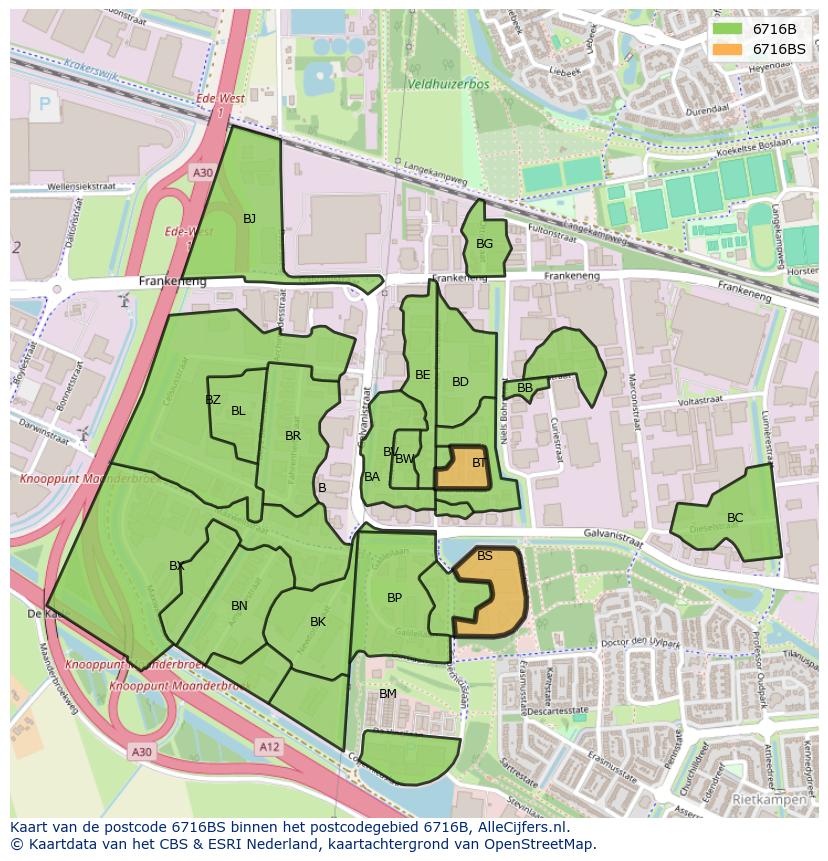 Afbeelding van het postcodegebied 6716 BS op de kaart.