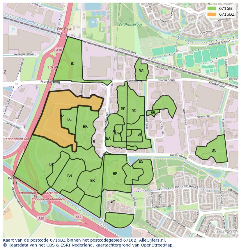 Afbeelding van het postcodegebied 6716 BZ op de kaart.