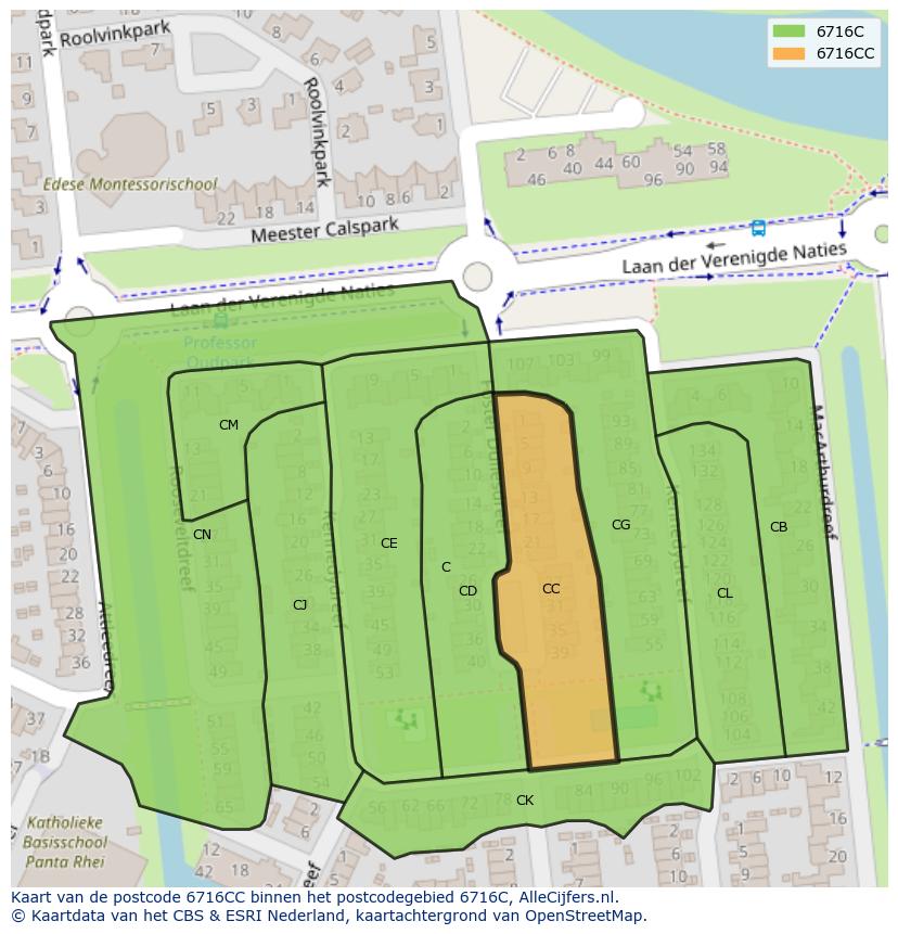 Afbeelding van het postcodegebied 6716 CC op de kaart.