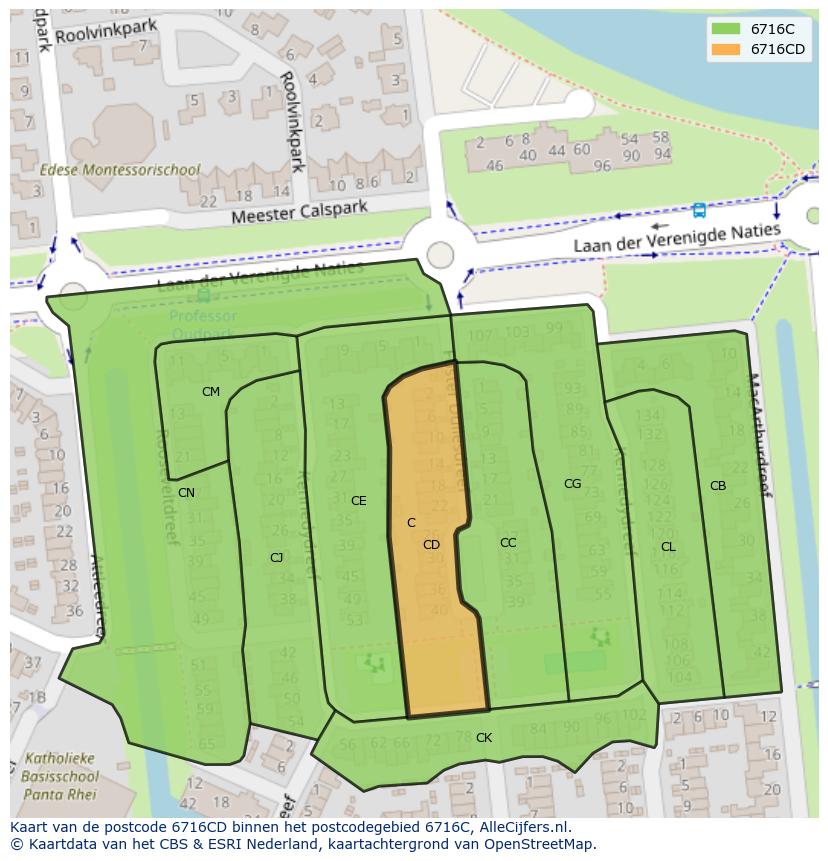 Afbeelding van het postcodegebied 6716 CD op de kaart.