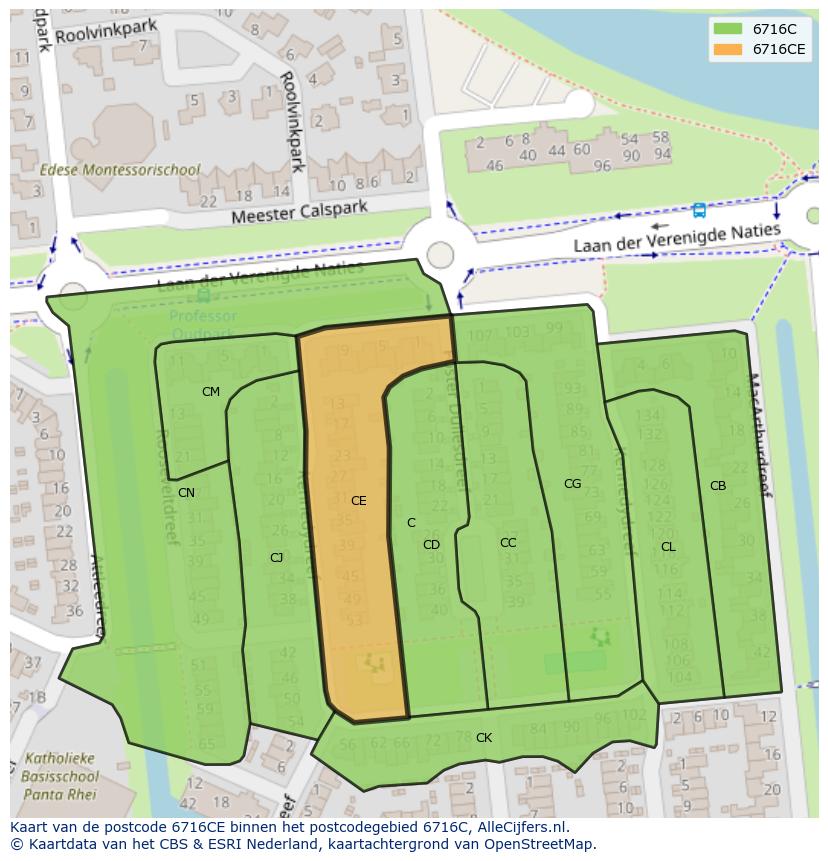 Afbeelding van het postcodegebied 6716 CE op de kaart.