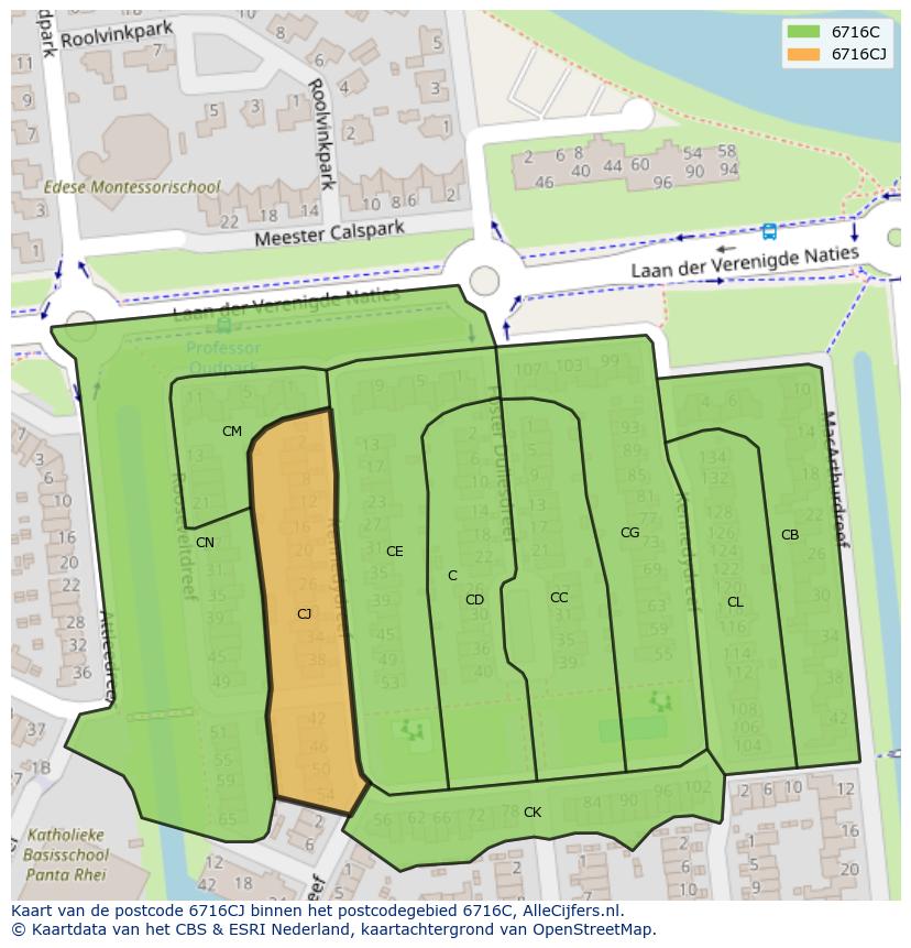 Afbeelding van het postcodegebied 6716 CJ op de kaart.