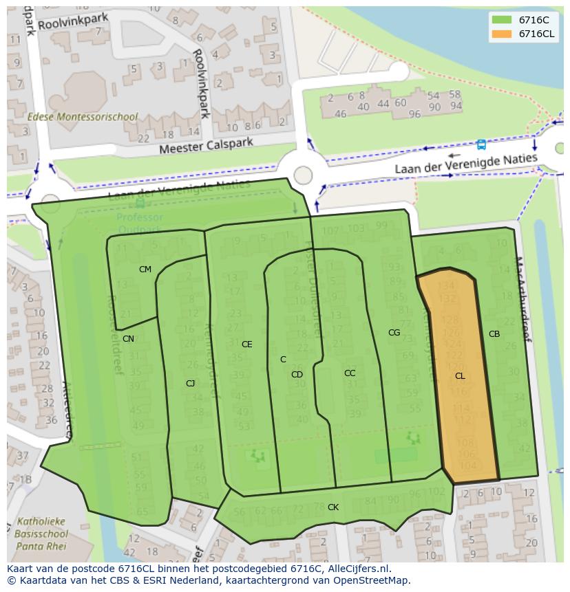 Afbeelding van het postcodegebied 6716 CL op de kaart.
