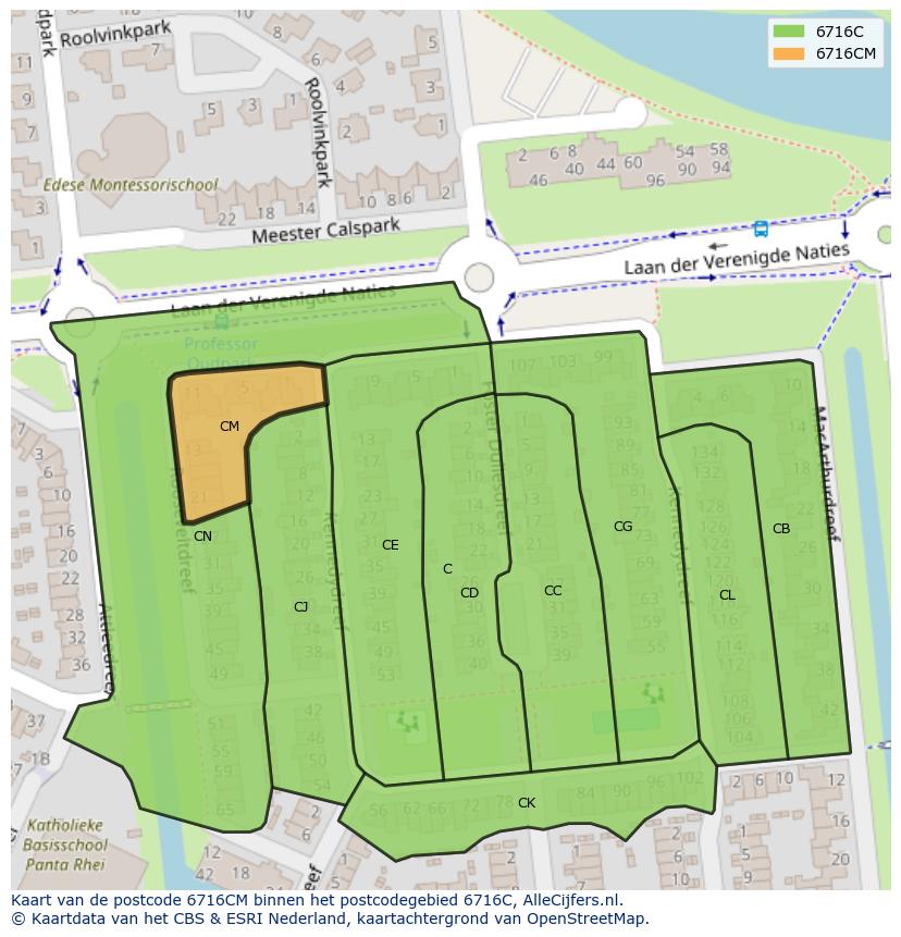 Afbeelding van het postcodegebied 6716 CM op de kaart.