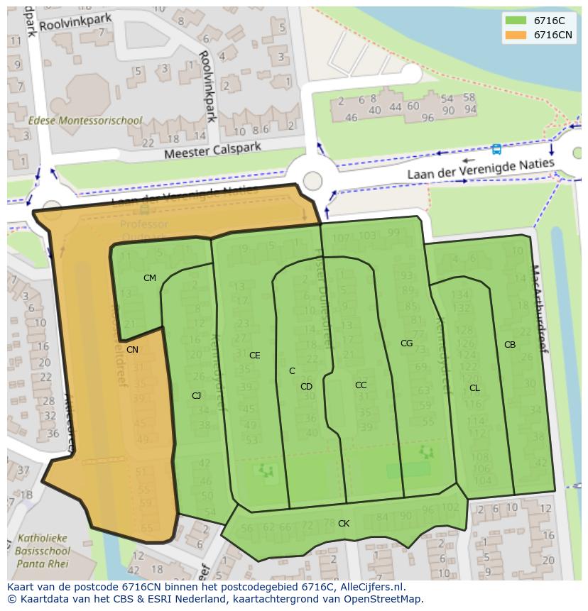Afbeelding van het postcodegebied 6716 CN op de kaart.