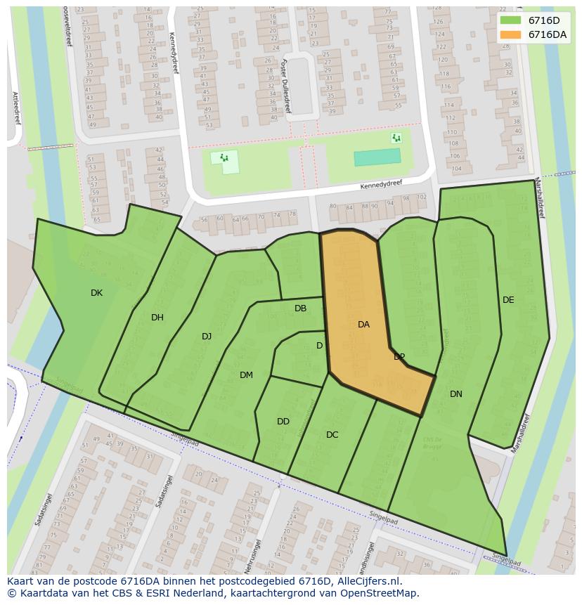 Afbeelding van het postcodegebied 6716 DA op de kaart.