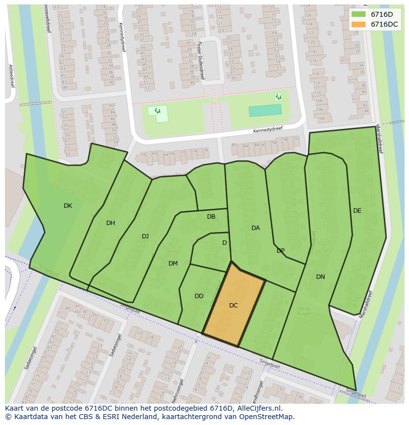Afbeelding van het postcodegebied 6716 DC op de kaart.