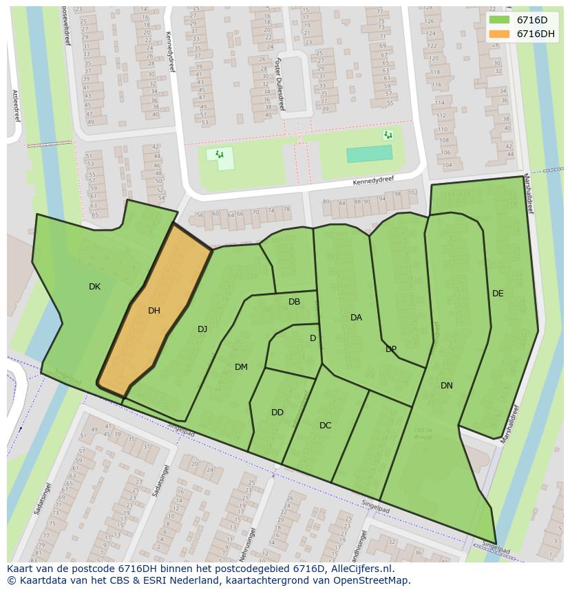 Afbeelding van het postcodegebied 6716 DH op de kaart.