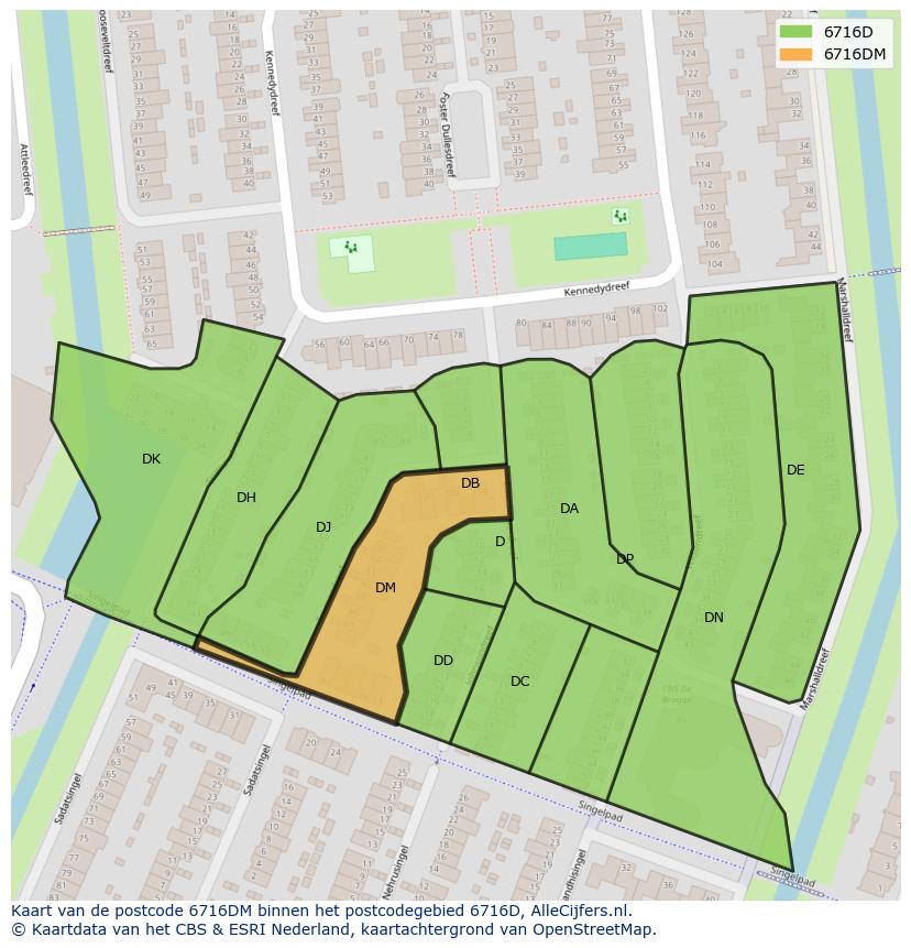 Afbeelding van het postcodegebied 6716 DM op de kaart.