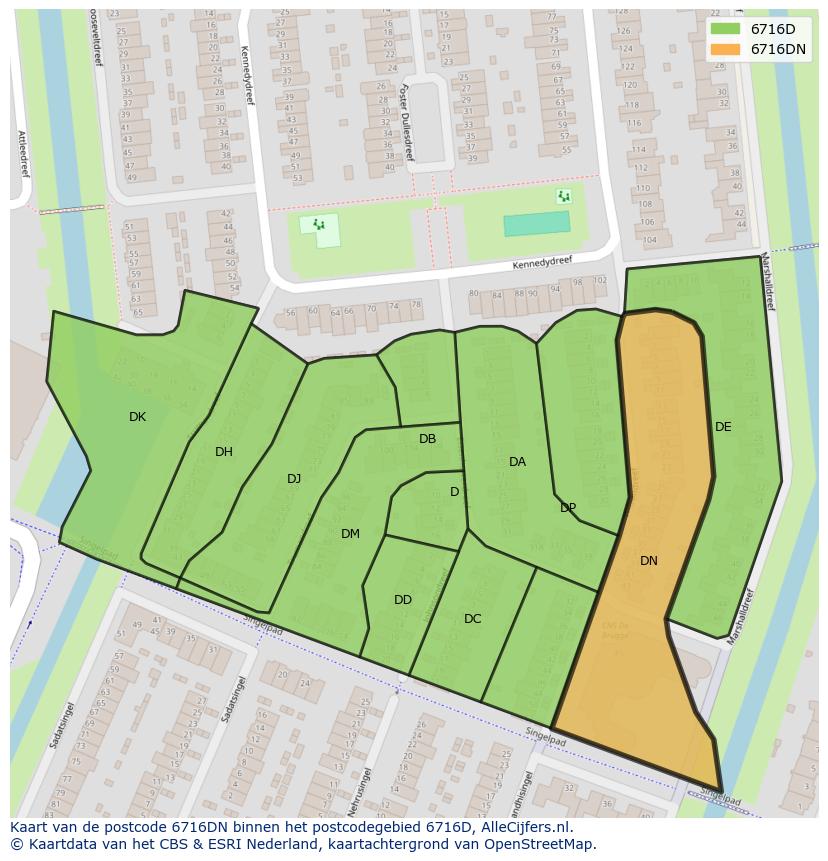 Afbeelding van het postcodegebied 6716 DN op de kaart.
