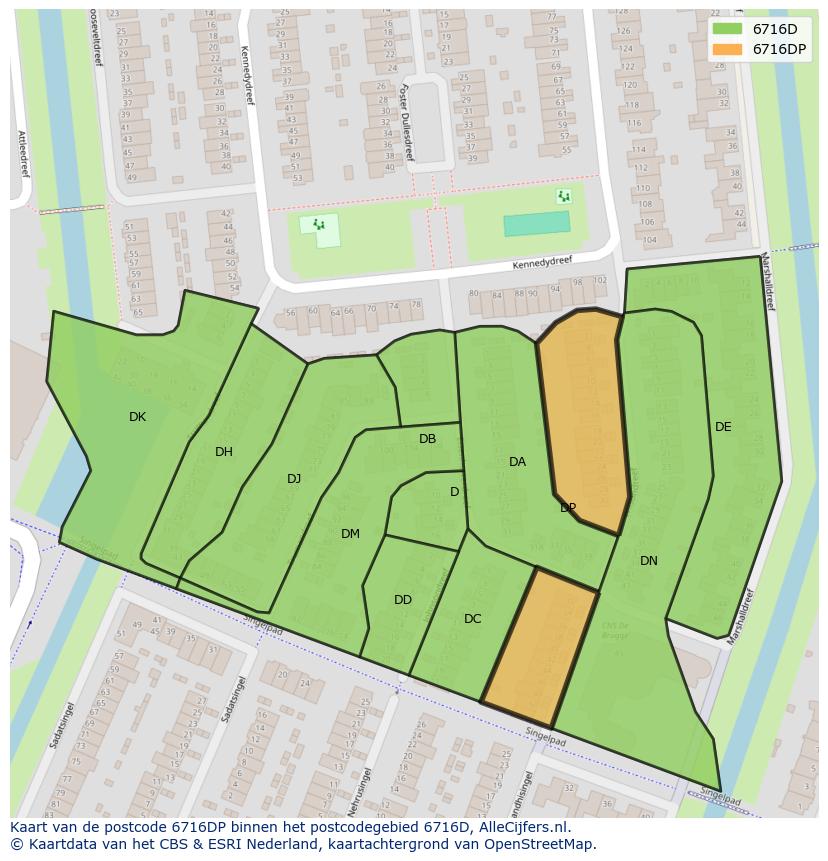 Afbeelding van het postcodegebied 6716 DP op de kaart.