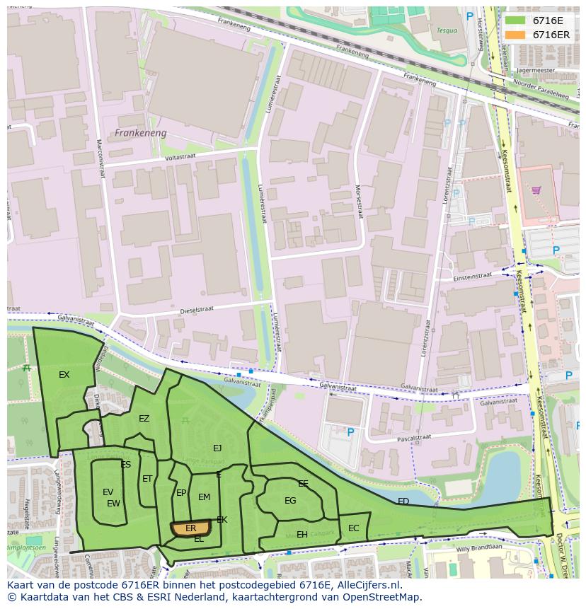 Afbeelding van het postcodegebied 6716 ER op de kaart.