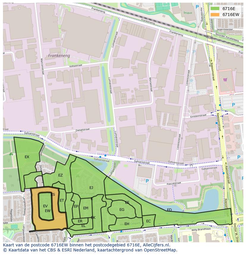 Afbeelding van het postcodegebied 6716 EW op de kaart.